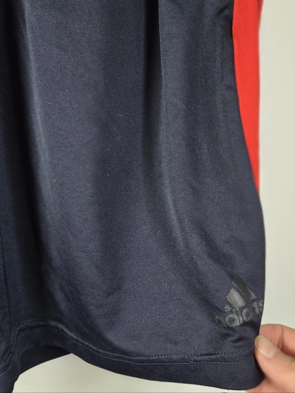 Adidas Mens Navy Athletic Shorts with Red and White Accents Preppy No Size